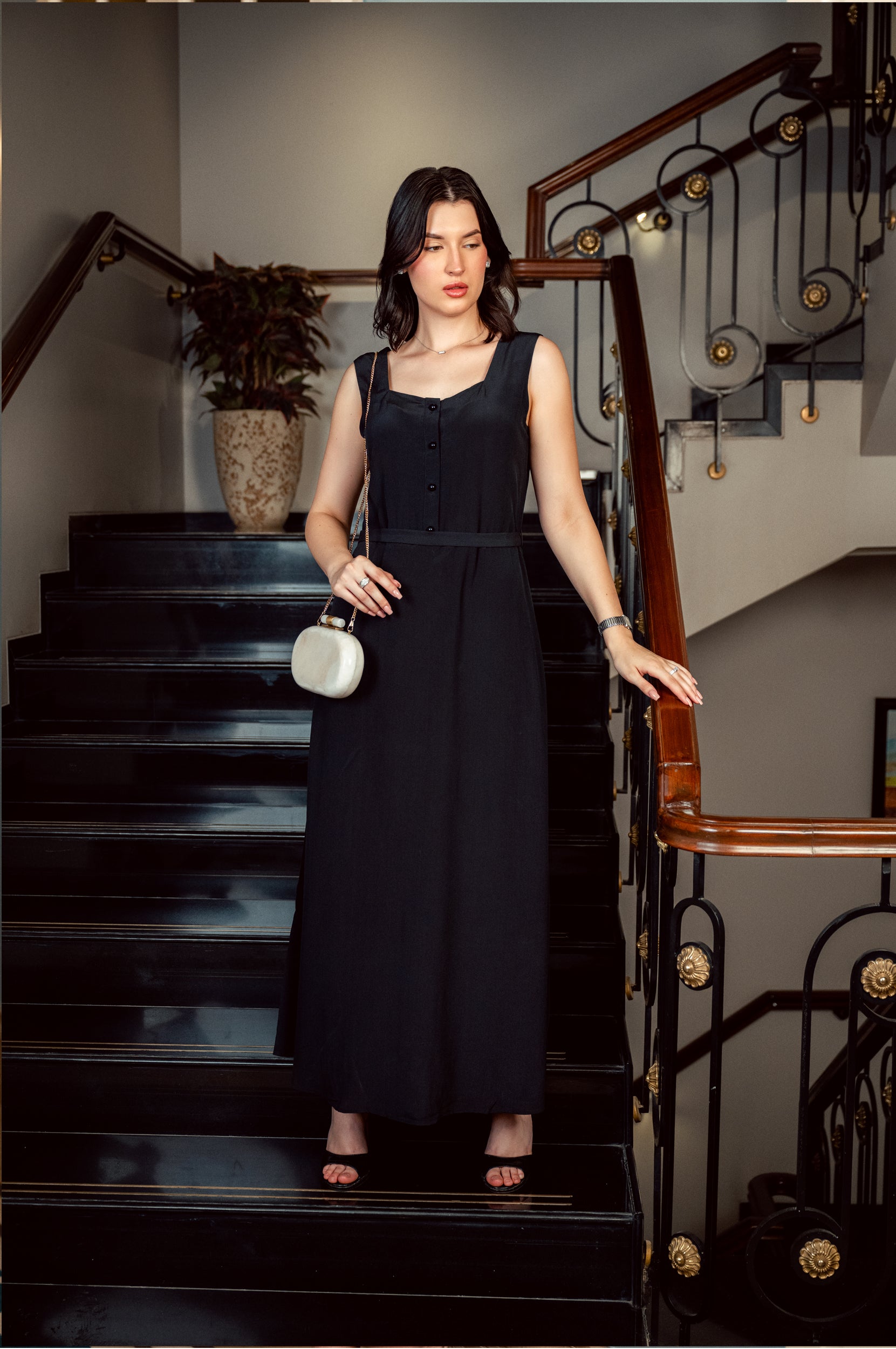 Straight Flowing Black Maxi Dress