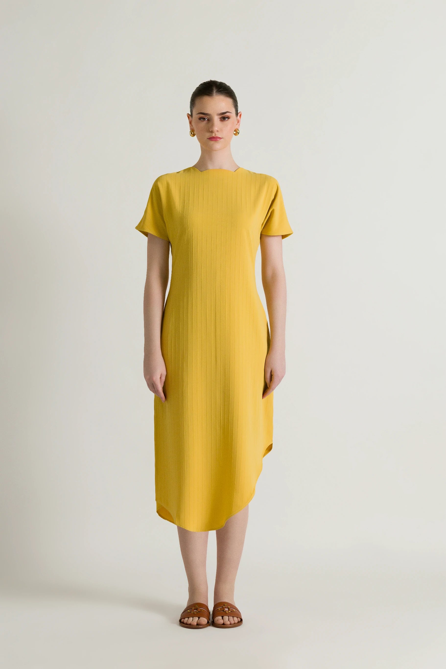Asymmetrical Cap sleeves Midi Dress