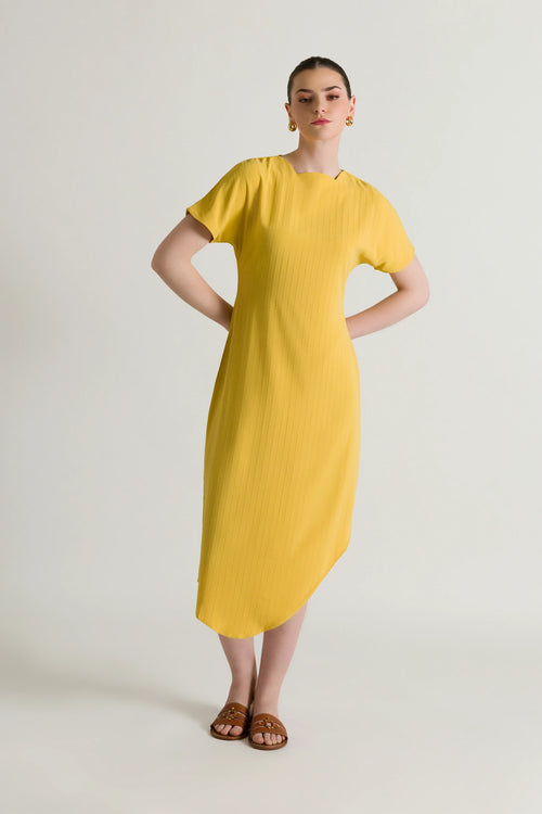 Asymmetrical Cap sleeves Midi Dress