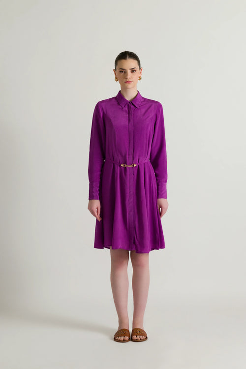 Button Down Shirt Knee Length Purple Dress