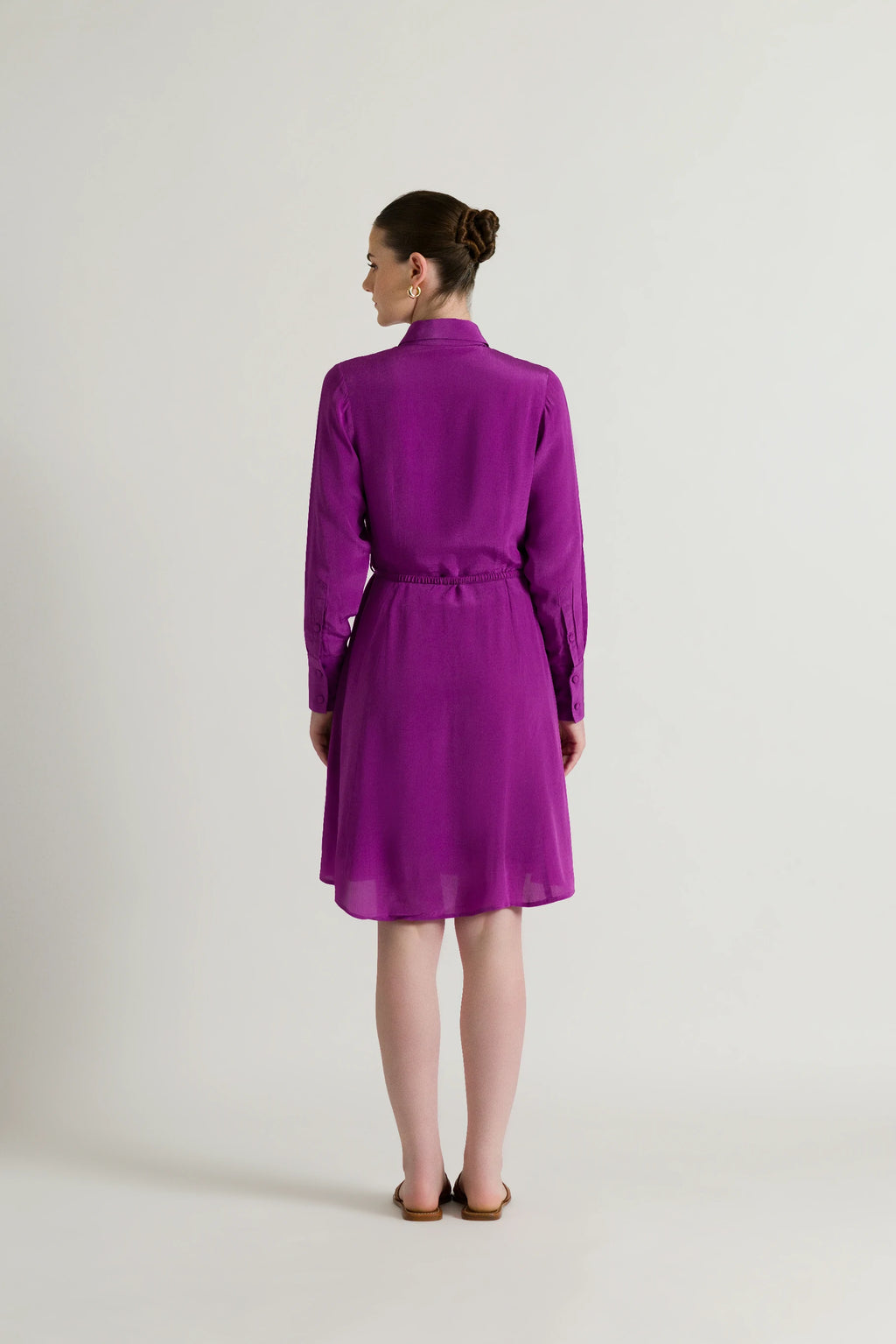 Button Down Shirt Knee Length Purple Dress