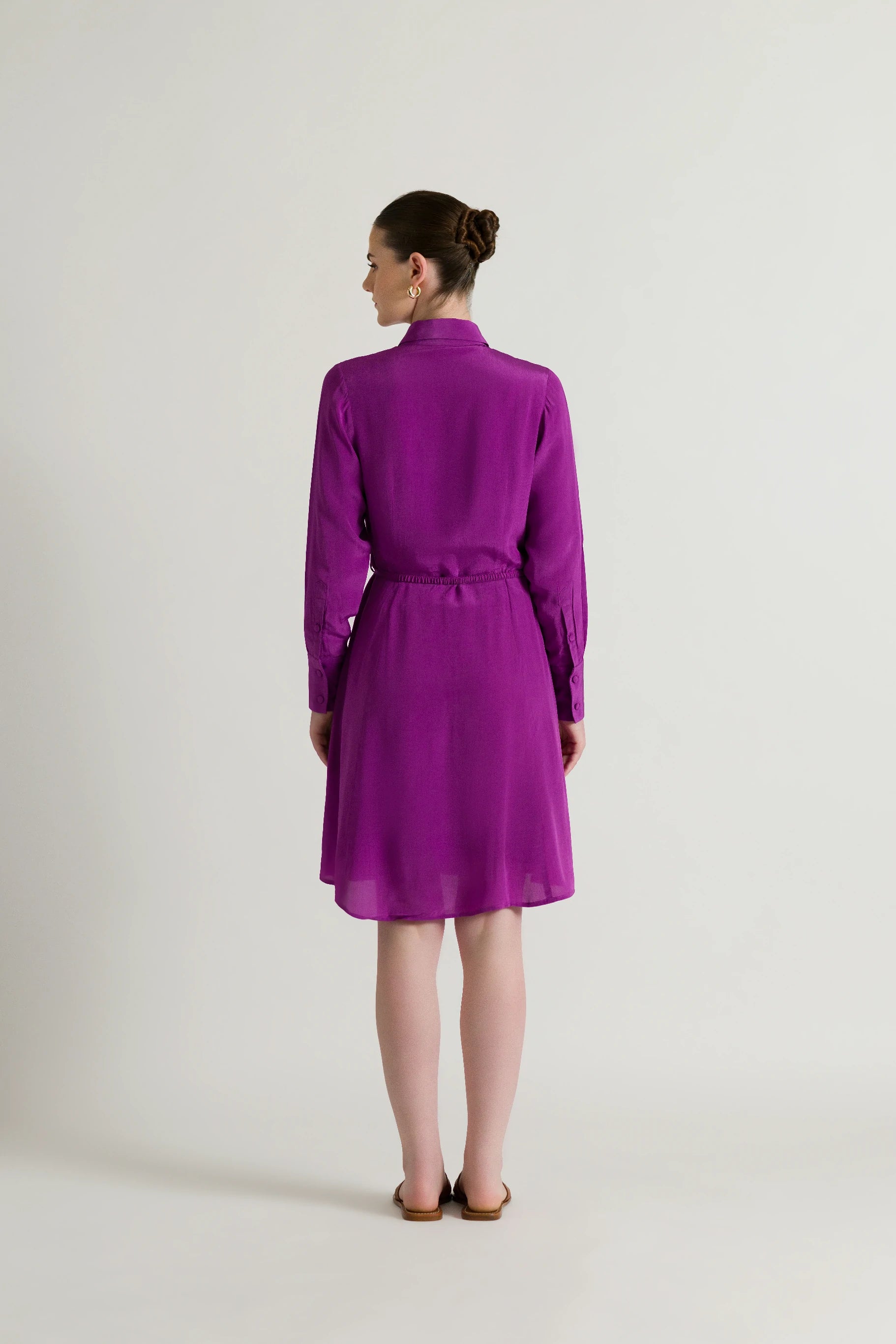 Button Down Shirt Knee Length Purple Dress