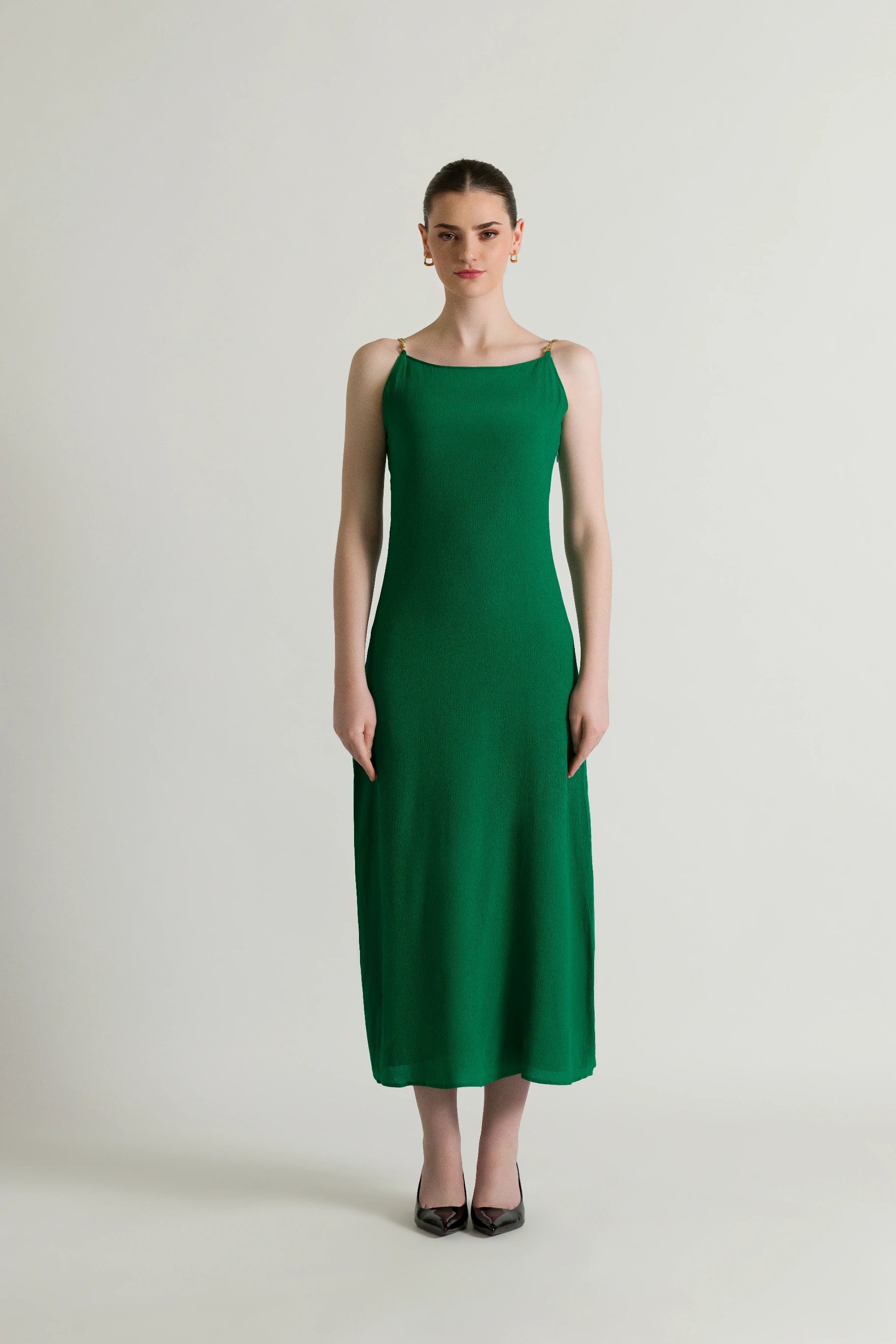 Spaghetti Green Midi Dress