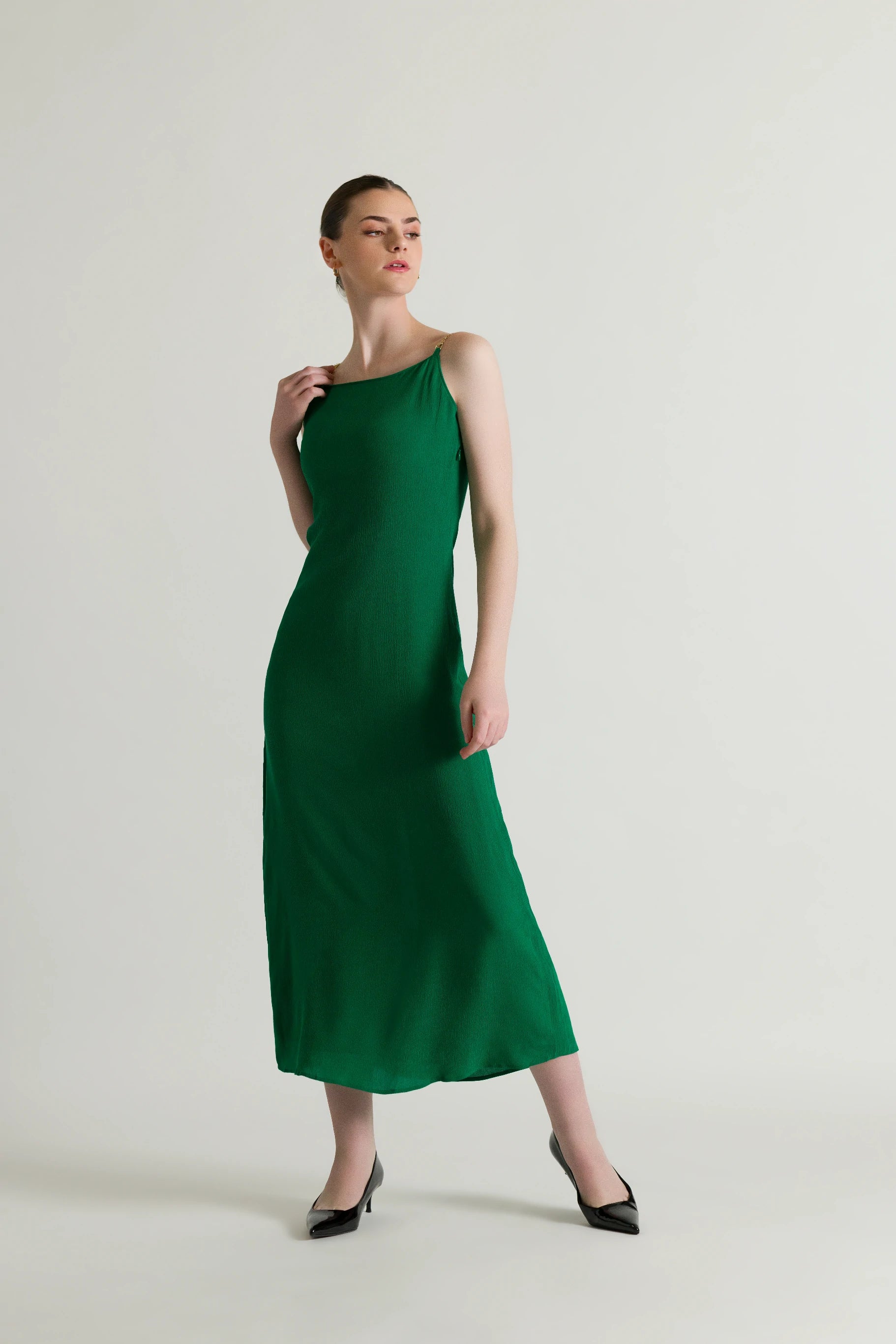 Spaghetti Green Midi Dress