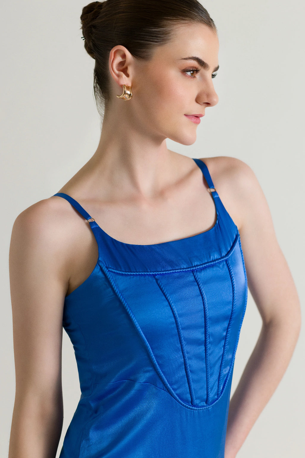 Midi Dress with Corset Bust and Spaghetti Strap