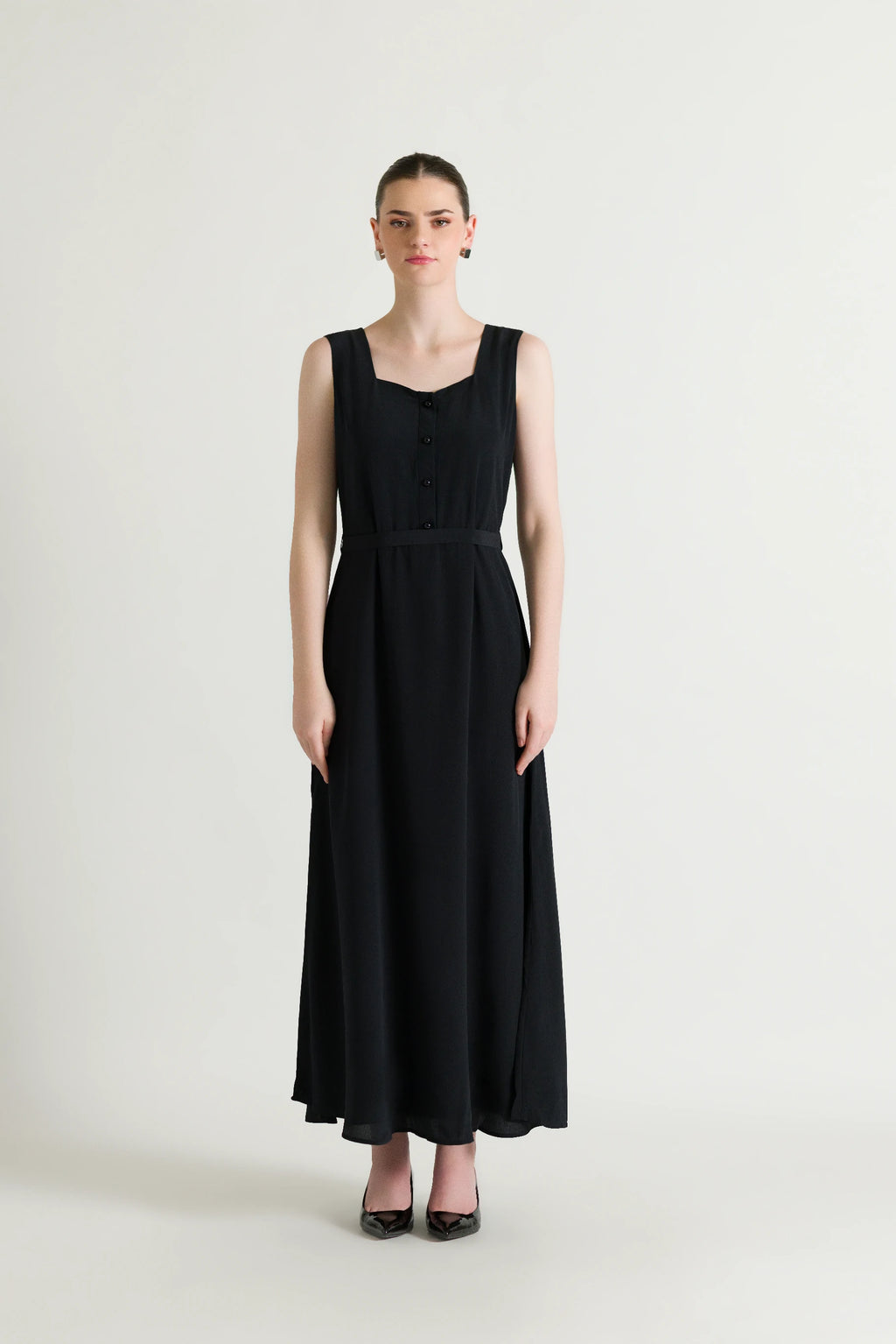 Straight Flowing Black Maxi Dress