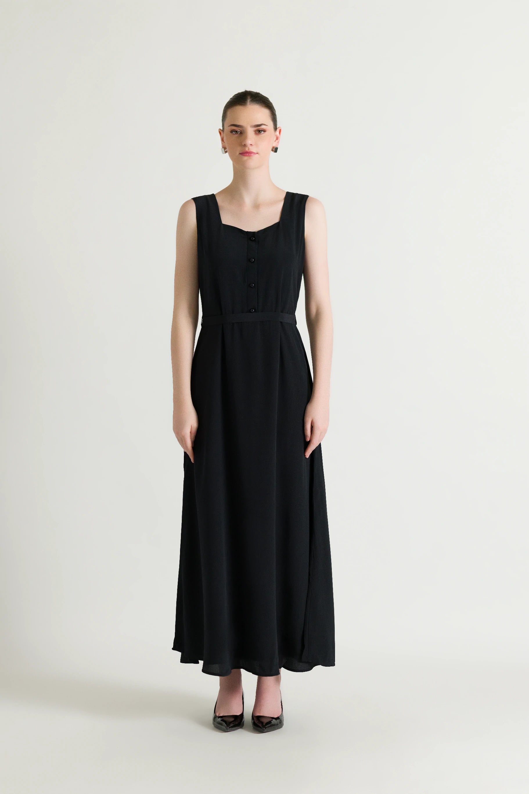 Straight Flowing Black Maxi Dress