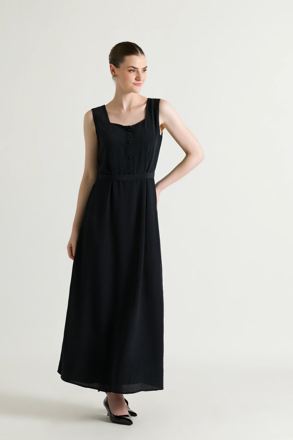 Straight Flowing Black Maxi Dress