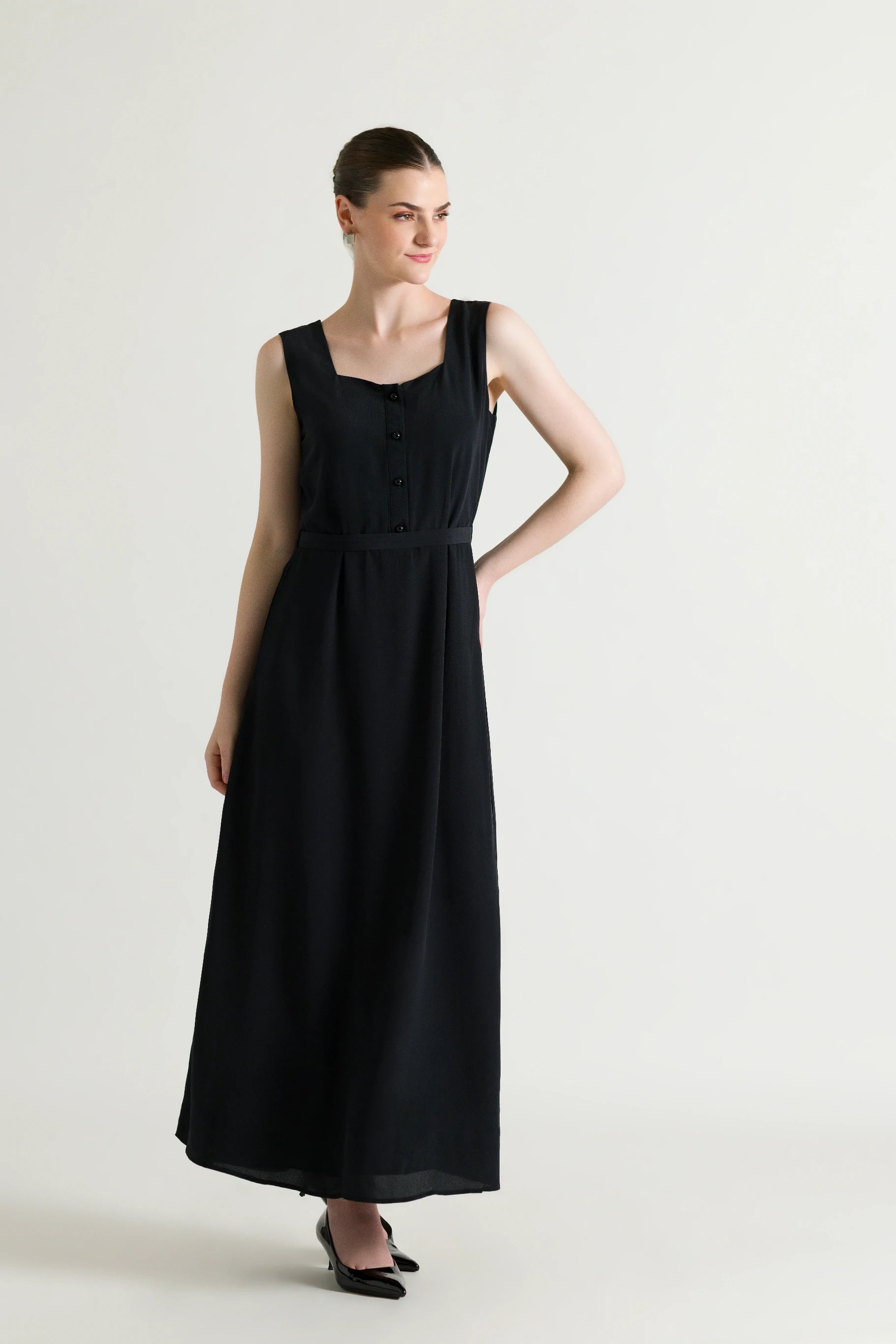 Straight Flowing Black Maxi Dress