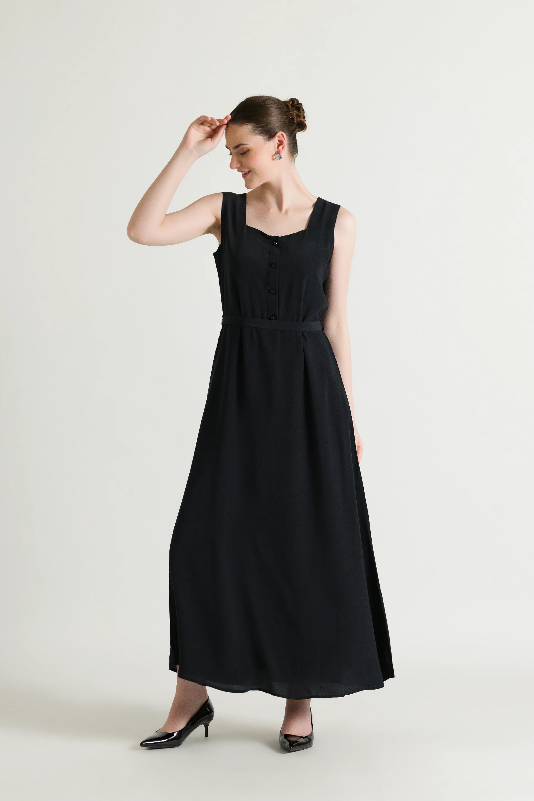 Straight Flowing Black Maxi Dress