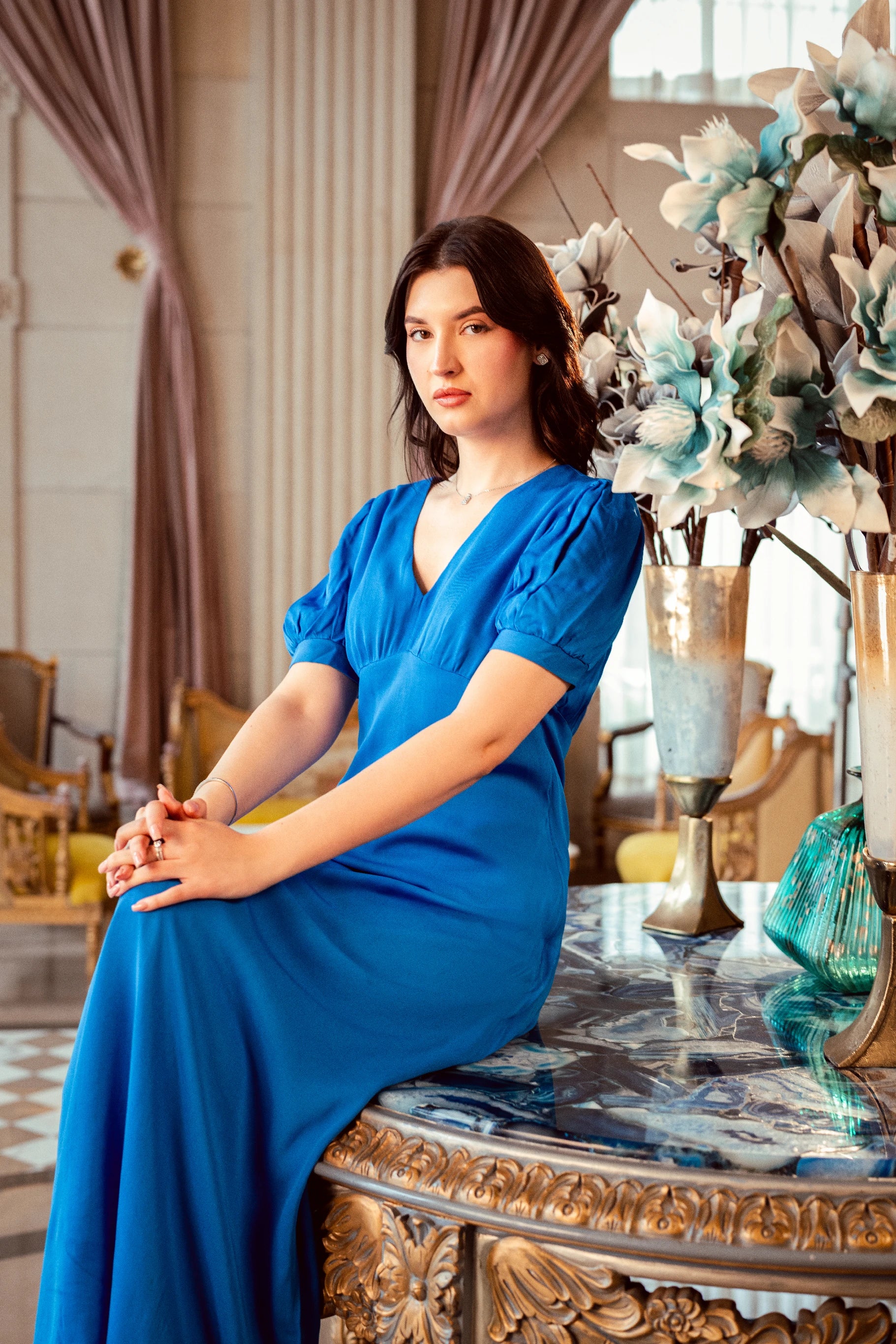 Empire Waistline Blue Maxi Dress
