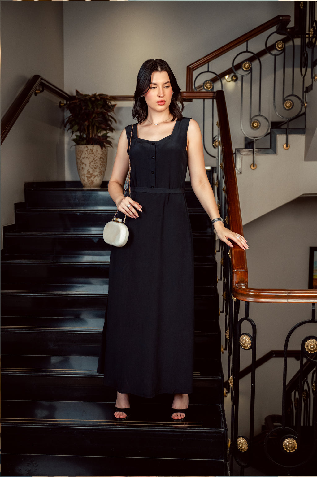 Straight Flowing Black Maxi Dress